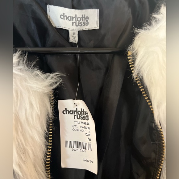 FUZZY ZIP UP COAT, FUZZY JACKET, BLACK AND WHITE FUZZ, WOMENS SIZE MEDIUM - Picture 5 of 5